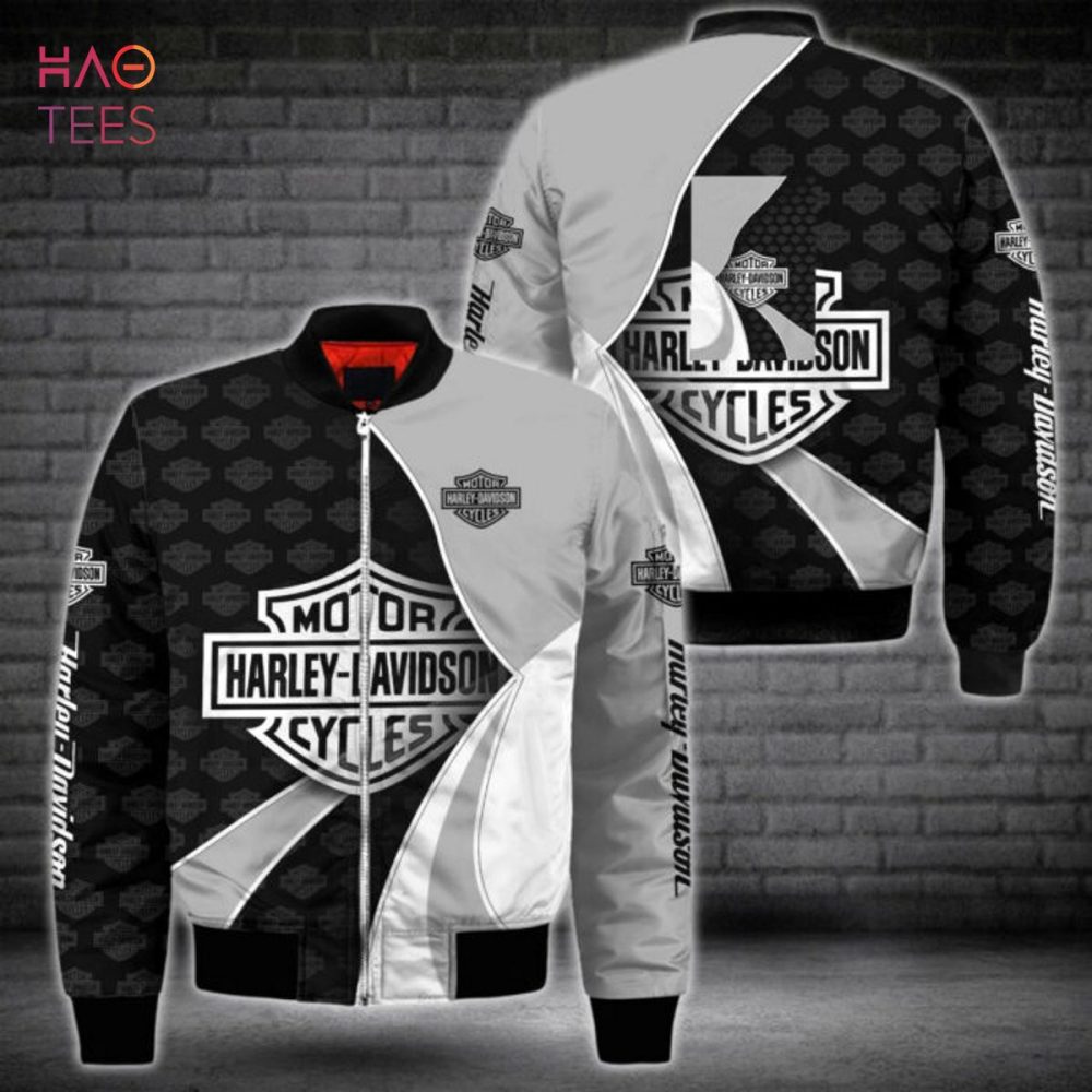 Stylish Harley-Davidson Bomber Jacket - Black &amp; White Design, Perfect For Bike Enthusiasts