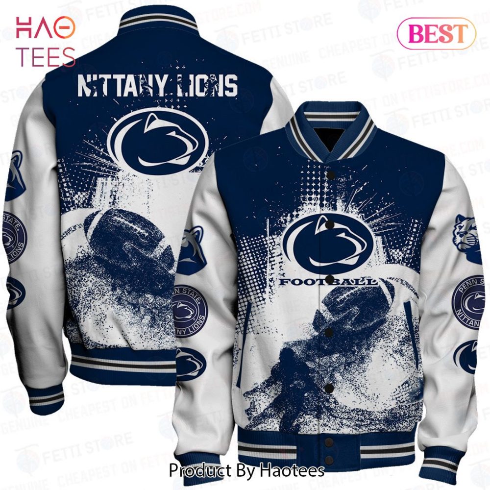 Nittany Lions Varsity Jacket – Stylish Blue &amp; White Football Design, Perfect Gift!