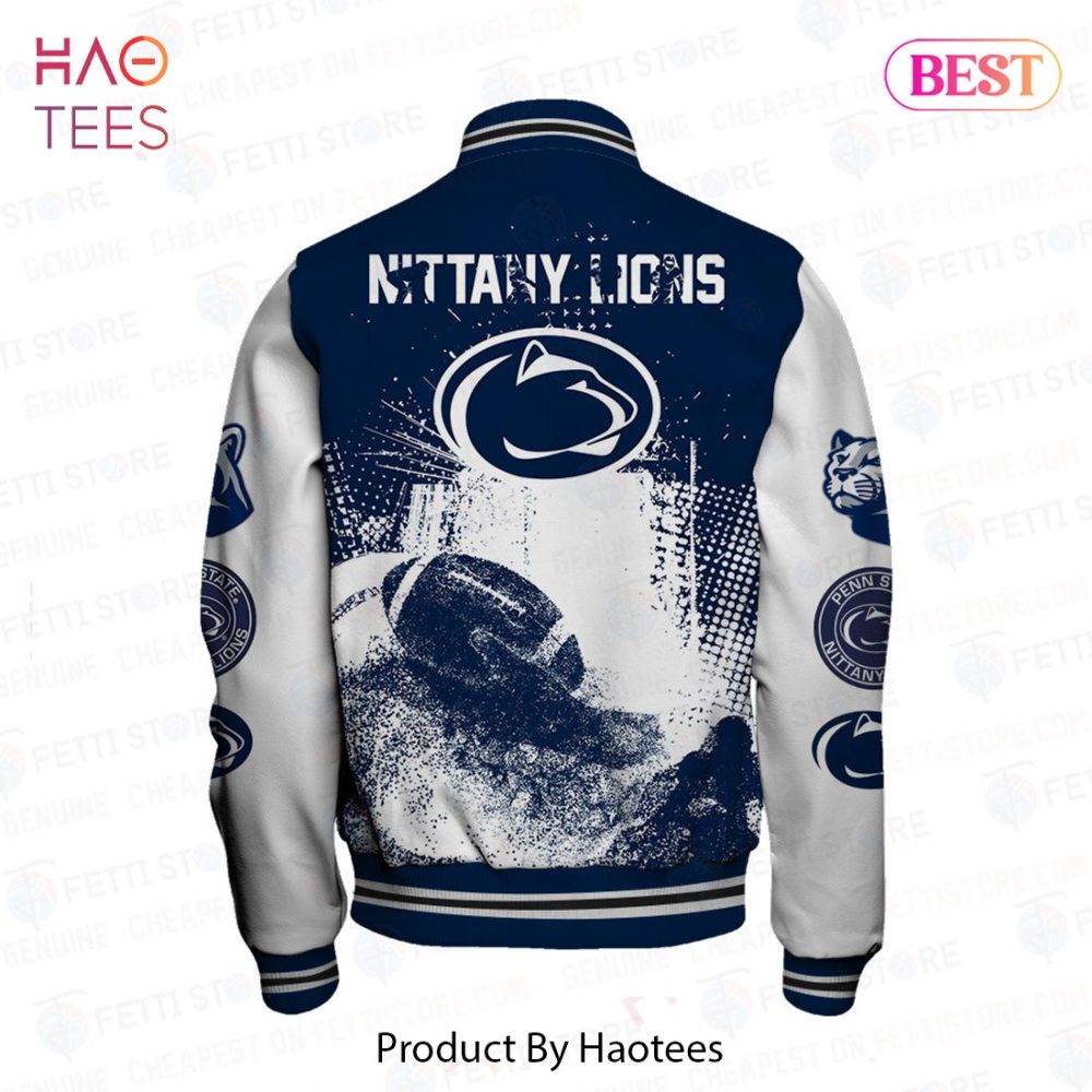 Nittany Lions Varsity Jacket – Stylish Blue &amp; White Football Team Bomber