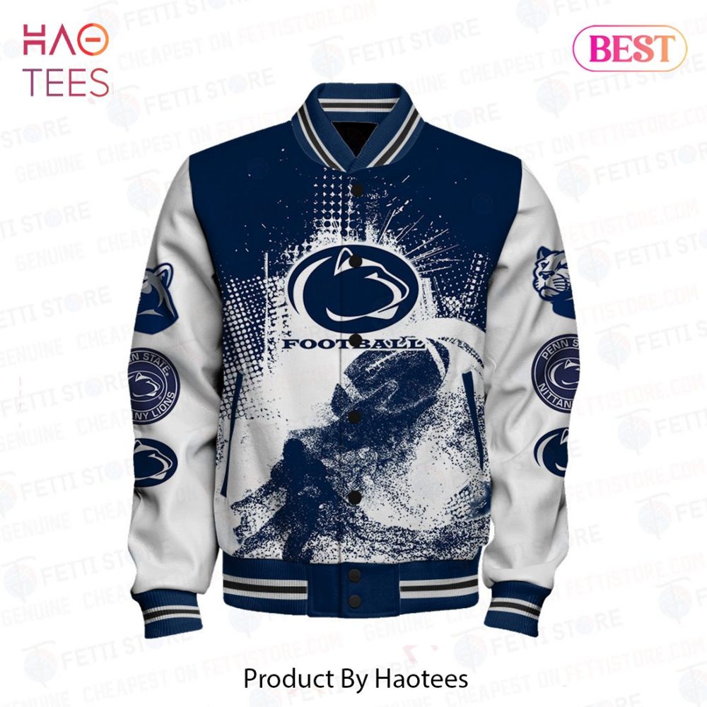 Nittany Lions Varsity Jacket – Stylish Blue &amp; White Football Design, Perfect Gift!