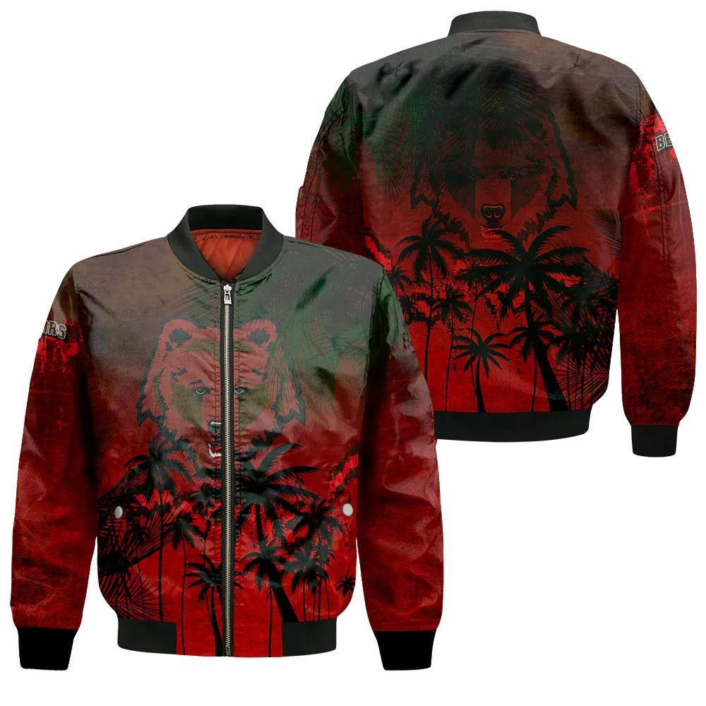 Brown Bears Bomber Jacket 3D Printed Coconut Tree Tropical Grunge