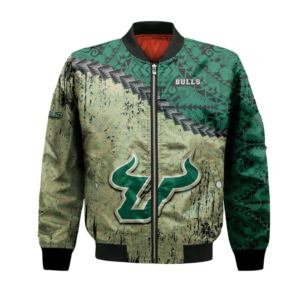 South Florida Bulls Bomber Jacket 3D Printed Grunge Polynesian Tattoo