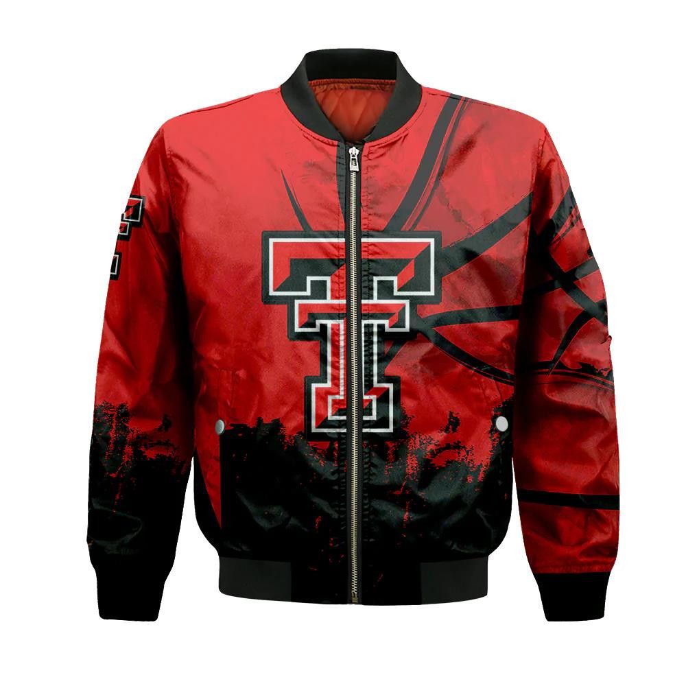Texas Tech Red Raiders Bomber Jacket 3D Printed Basketball Net Grunge Pattern