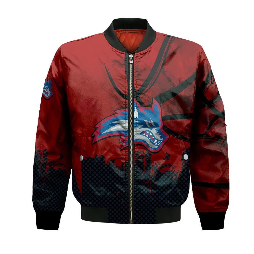 Stony Brook Seawolves Bomber Jacket 3D Printed Basketball Net Grunge Pattern