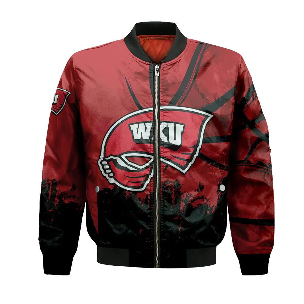 Western Kentucky Hilltoppers Bomber Jacket 3D Printed Basketball Net Grunge Pattern