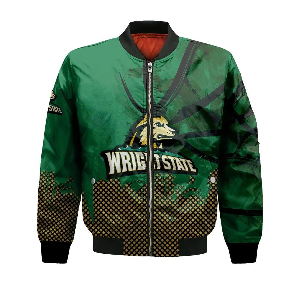 Wright State Raiders Bomber Jacket 3D Printed Basketball Net Grunge Pattern
