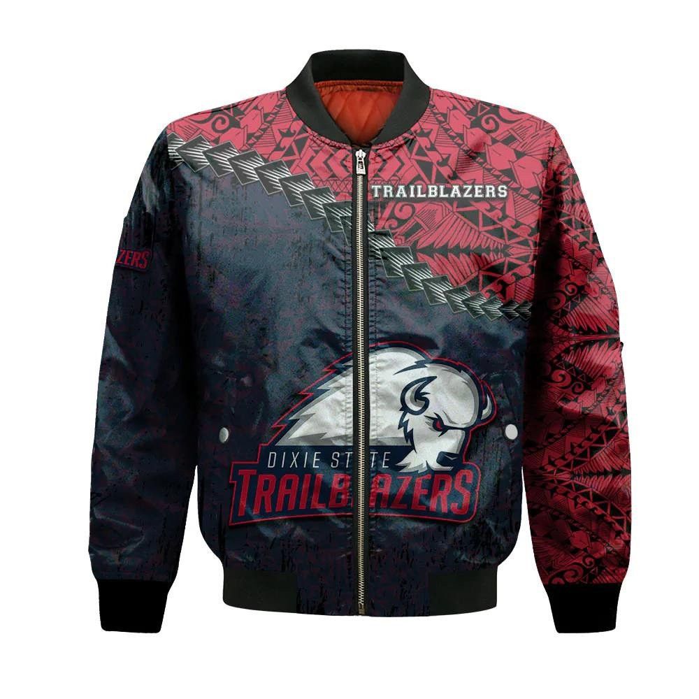 Dixie State Trailblazers Bomber Jacket 3D Printed Grunge Polynesian Tattoo
