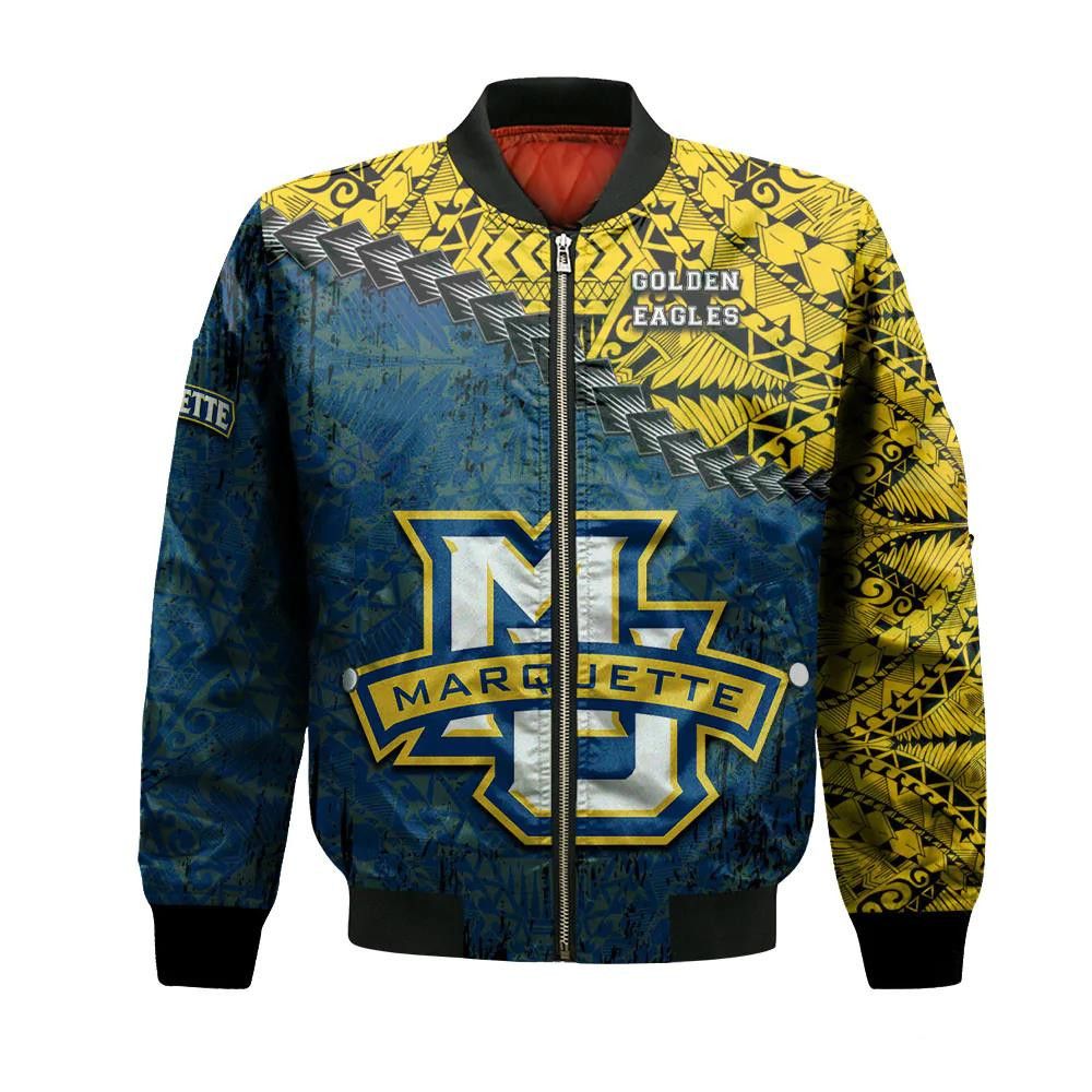 Marquette Golden Eagles Bomber Jacket 3D Printed Grunge Polynesian Tattoo