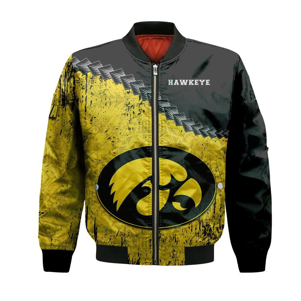 Iowa Hawkeyes Bomber Jacket 3D Printed Grunge Polynesian Tattoo