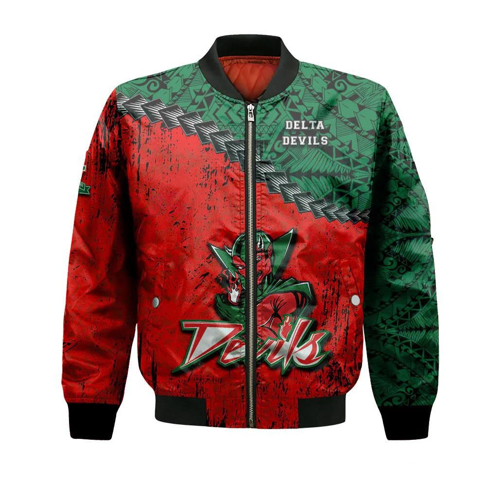 Mississippi Valley State Delta Devils Bomber Jacket 3D Printed Grunge Polynesian Tattoo