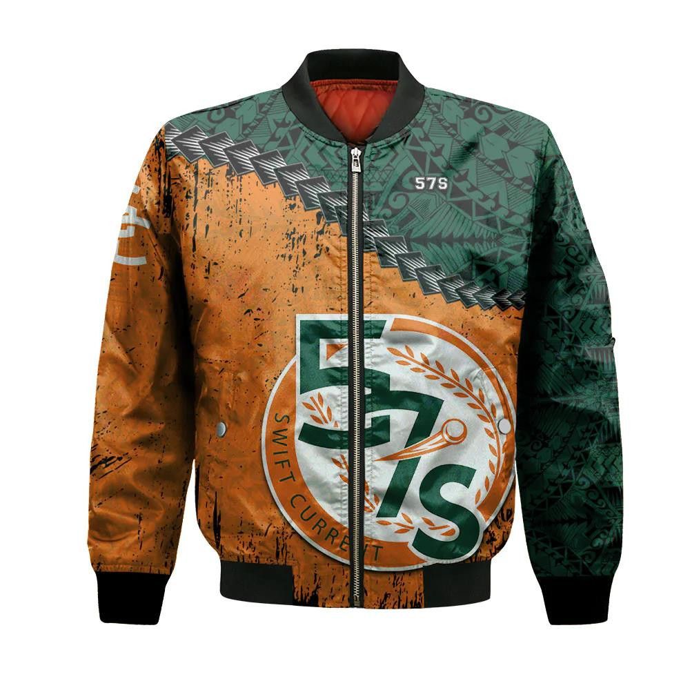 Swift Current 57S Bomber Jacket 3D Printed Grunge Polynesian Tattoo