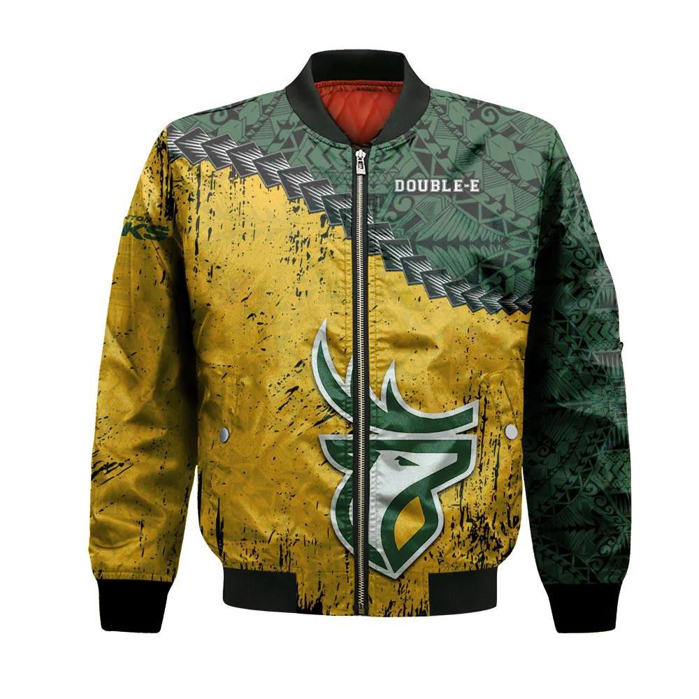 Edmonton Elks Bomber Jacket 3D Printed Grunge Polynesian Tattoo