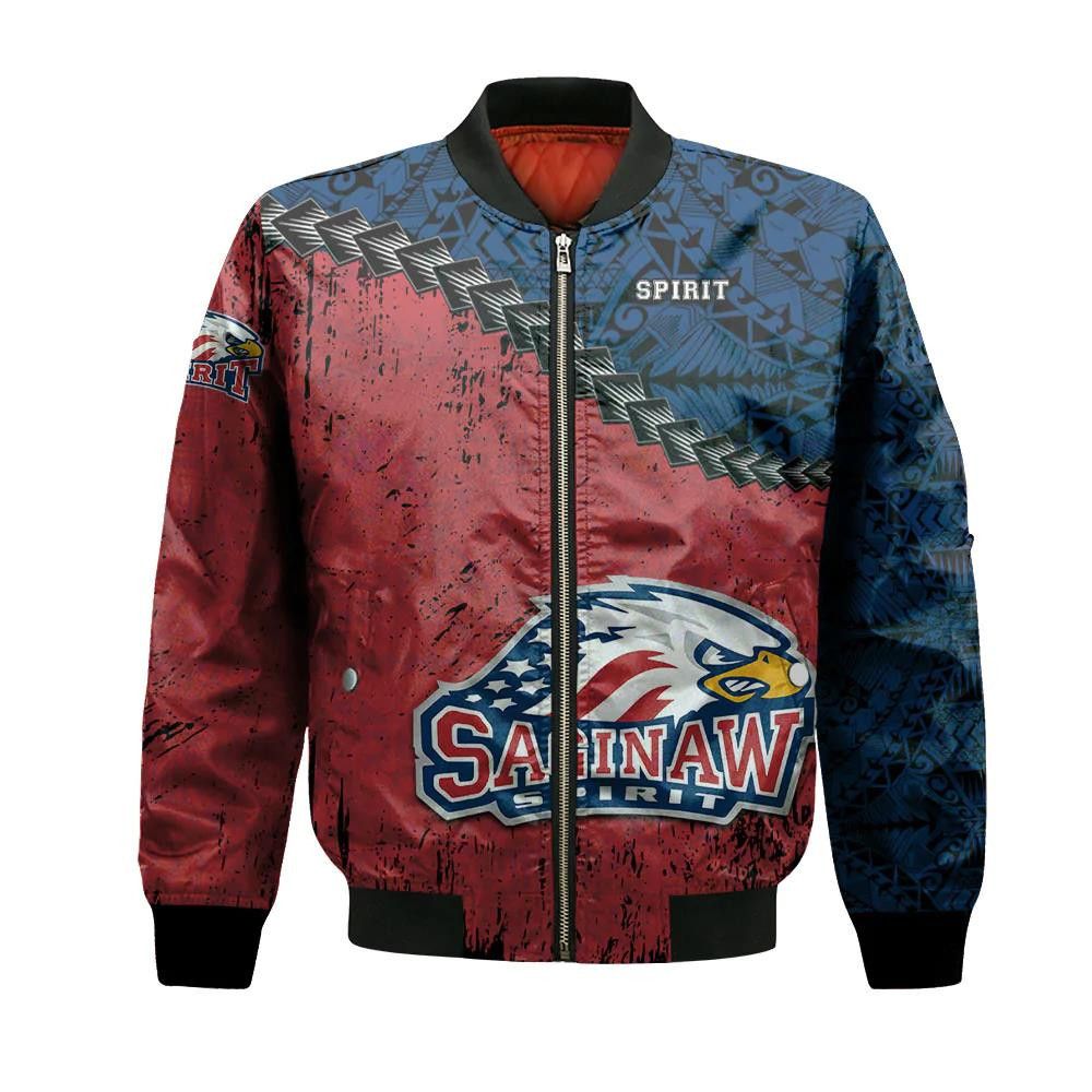 Saginaw Spirit Bomber Jacket 3D Printed Grunge Polynesian Tattoo