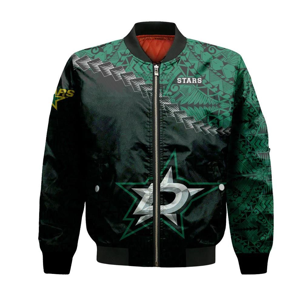 Dallas Stars Bomber Jacket 3D Printed Grunge Polynesian Tattoo