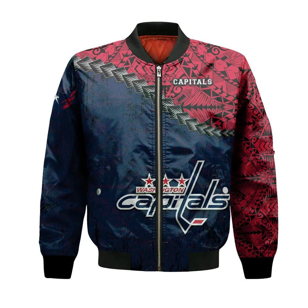 Washington Capitals Bomber Jacket 3D Printed Grunge Polynesian Tattoo