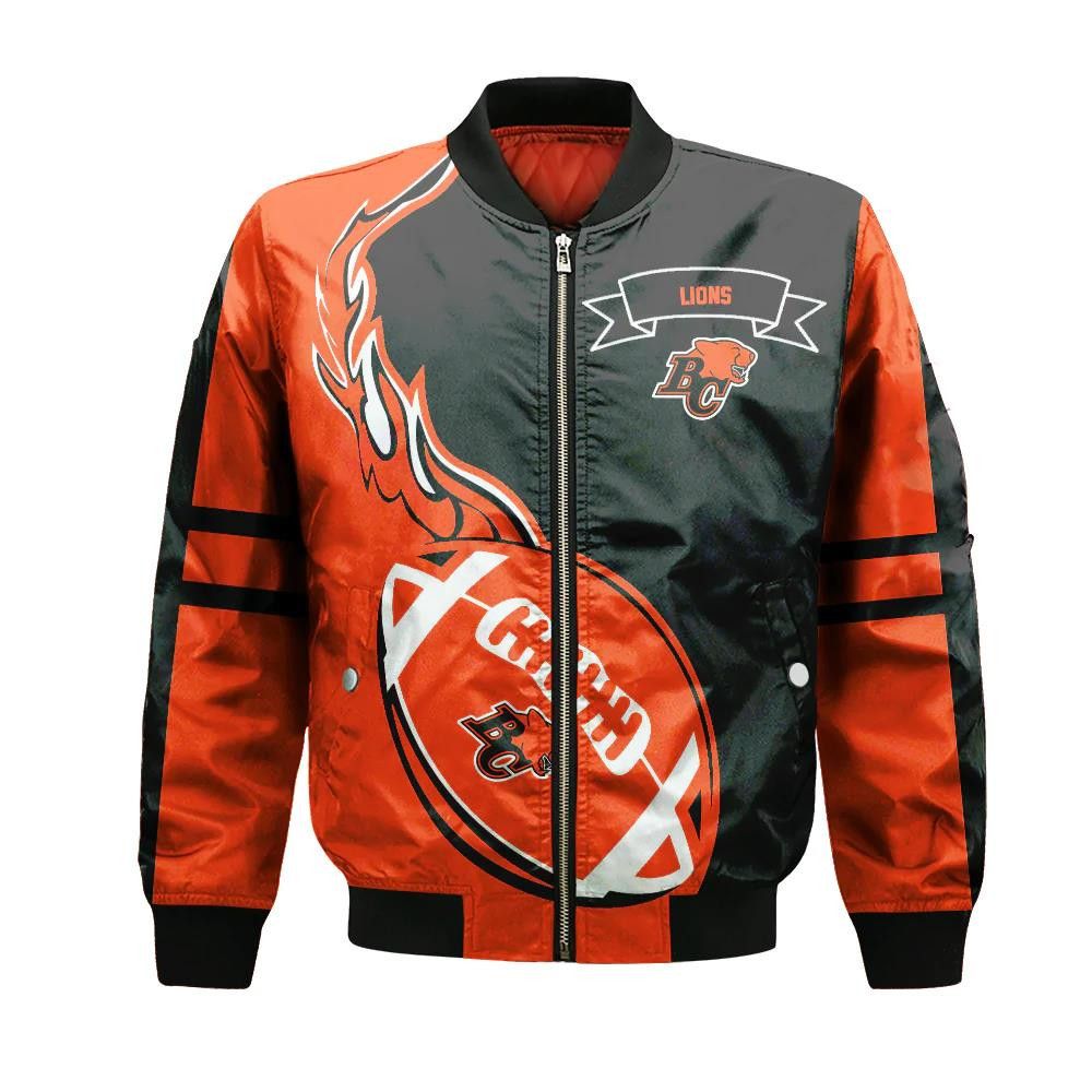 Bc Lions Bomber Jacket 3D Printed Flame Ball Pattern