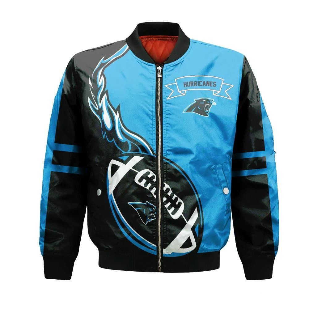 Carolina Hurricanes Bomber Jacket 3D Printed Flame Ball Pattern