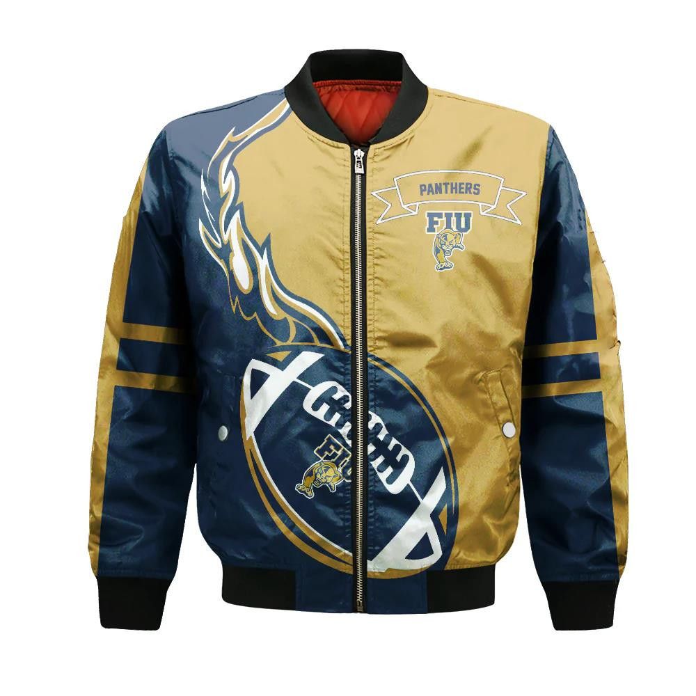 Fiu Panthers Bomber Jacket 3D Printed Flame Ball Pattern