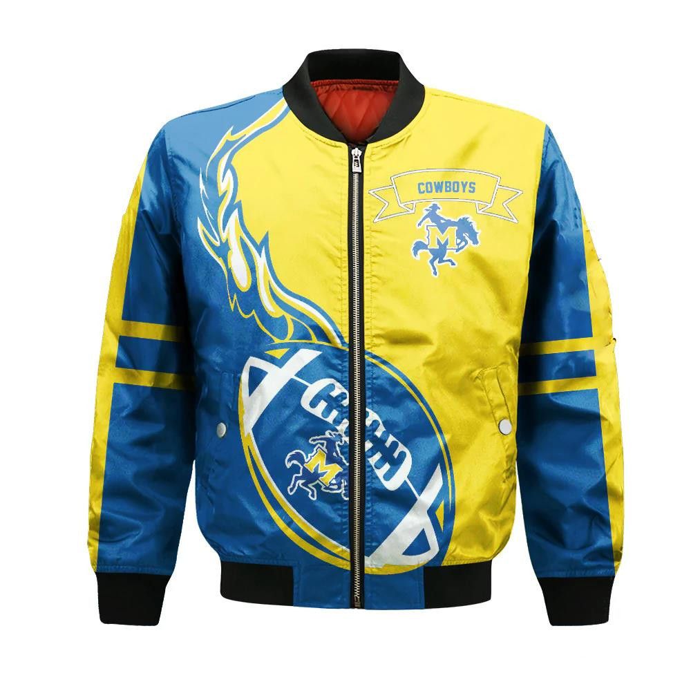 Mcneese State Cowboys Bomber Jacket 3D Printed Flame Ball Pattern