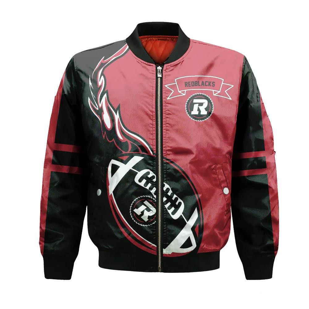 Ottawa Redblacks Bomber Jacket 3D Printed Flame Ball Pattern