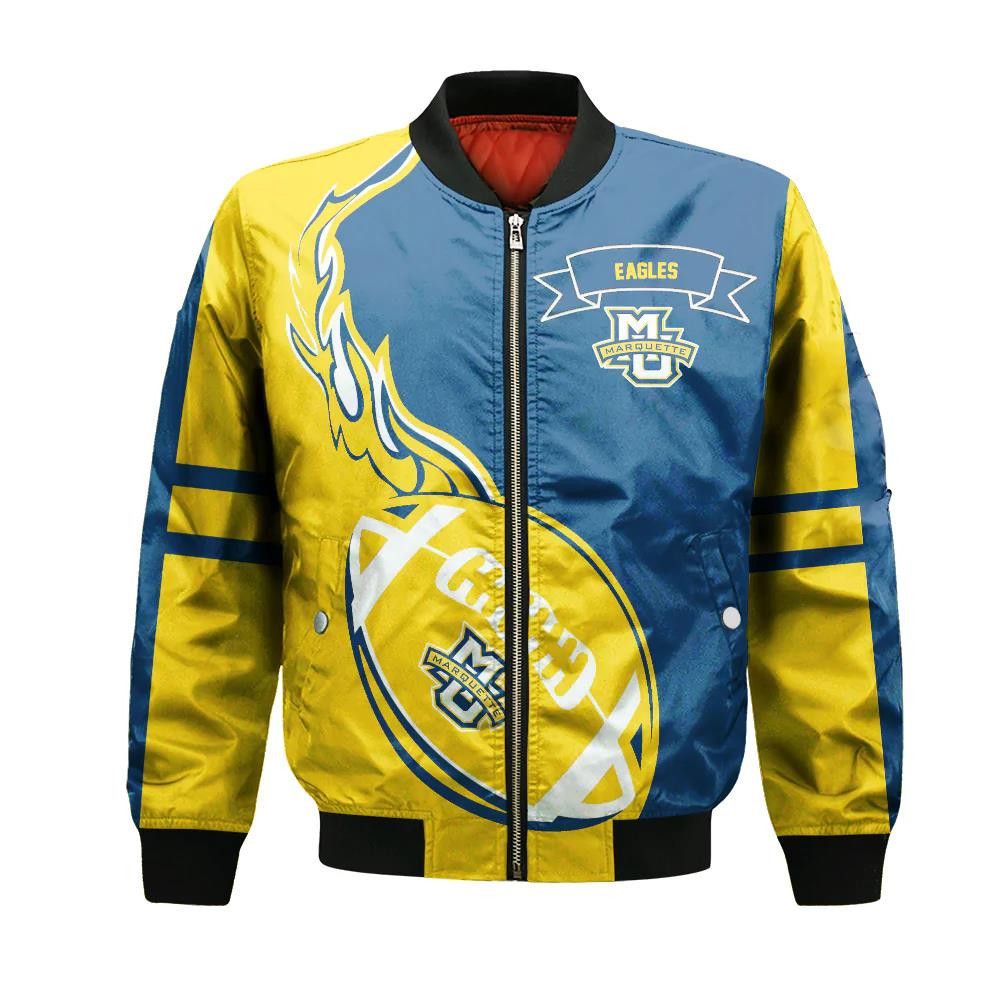 Marquette Golden Eagles Bomber Jacket 3D Printed Flame Ball Pattern