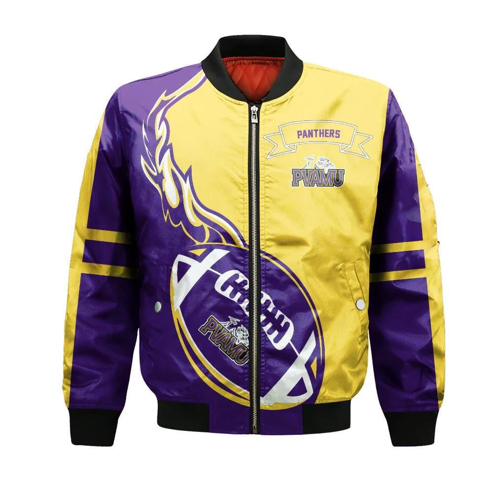 Prairie View A&amp;M Panthers Bomber Jacket 3D Printed Flame Ball Pattern