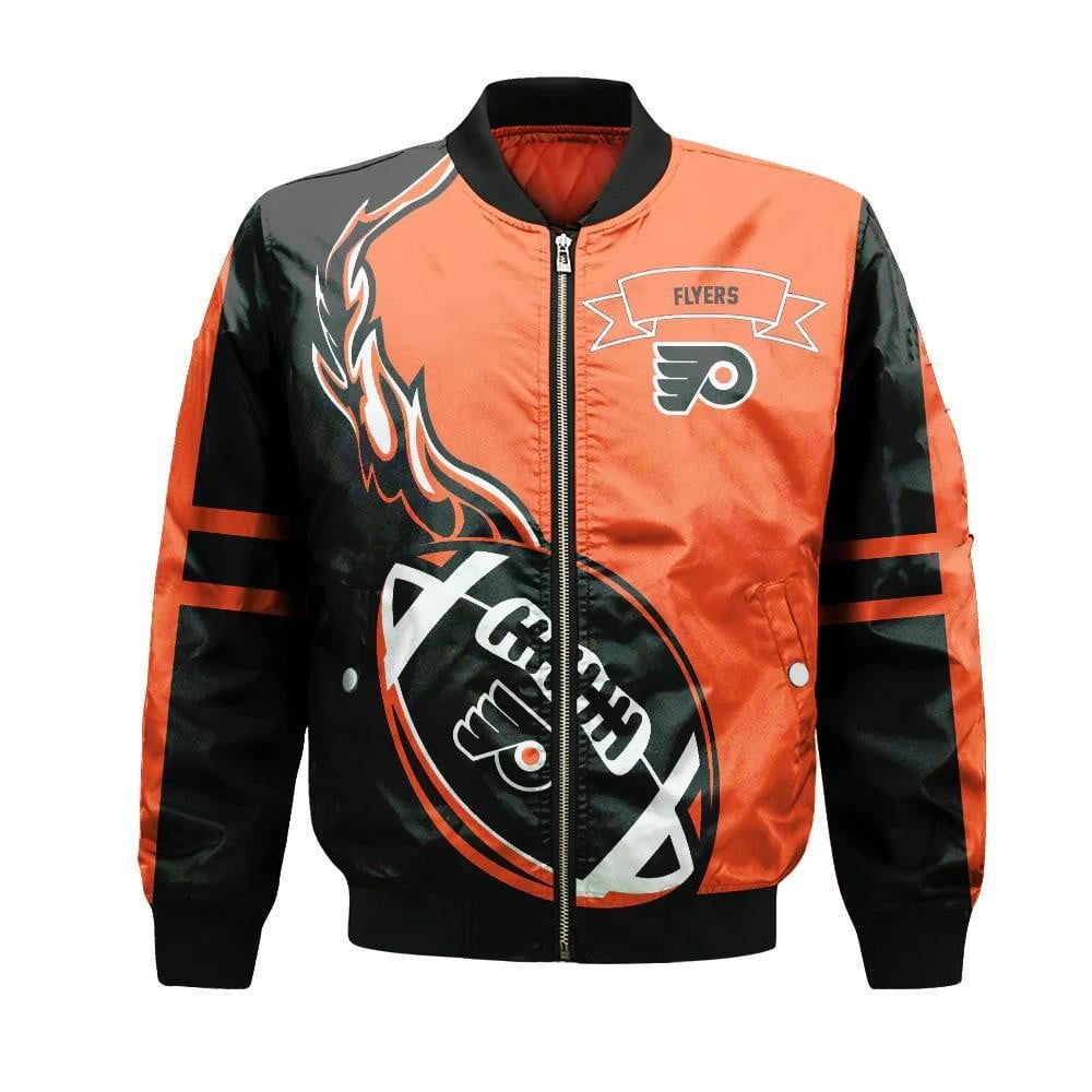 Philadelphia Flyers Bomber Jacket 3D Printed Flame Ball Pattern