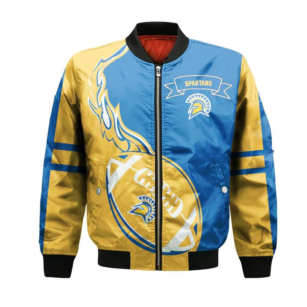 San Jose State Spartans Bomber Jacket 3D Printed Flame Ball Pattern