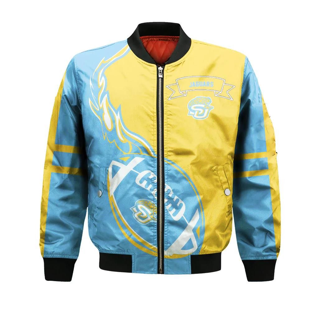 Southern Jaguars Bomber Jacket 3D Printed Flame Ball Pattern