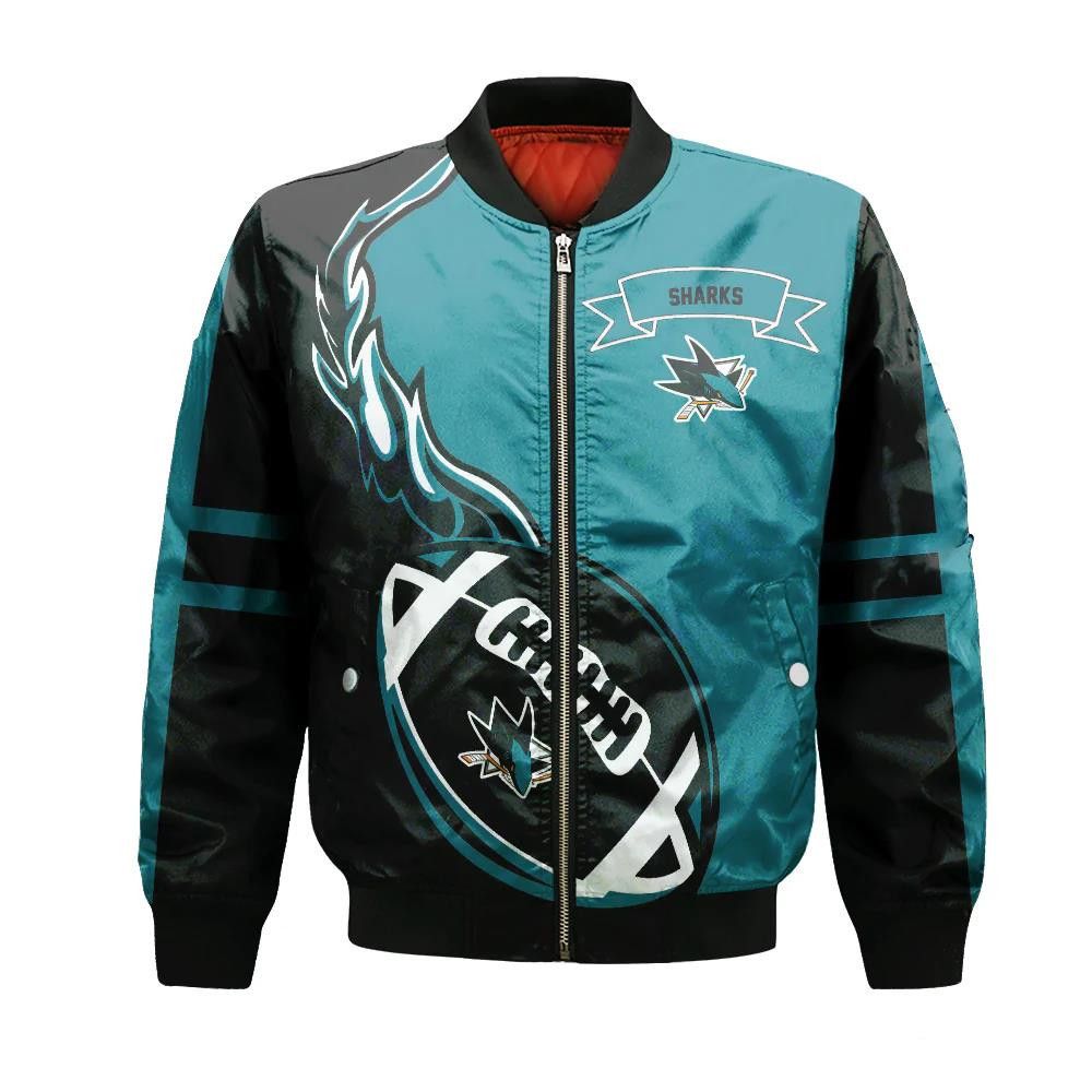 San Jose Sharks Bomber Jacket 3D Printed Flame Ball Pattern