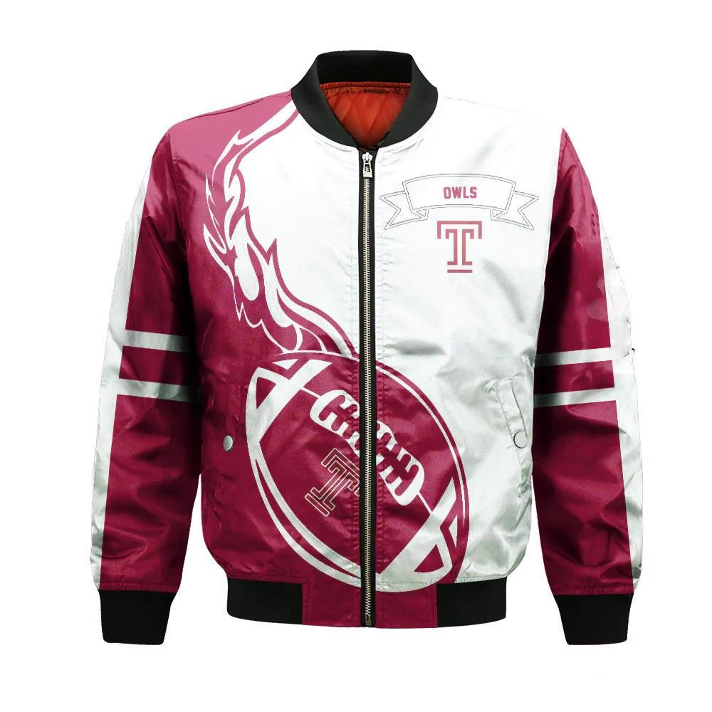 Temple Owls Bomber Jacket 3D Printed Flame Ball Pattern