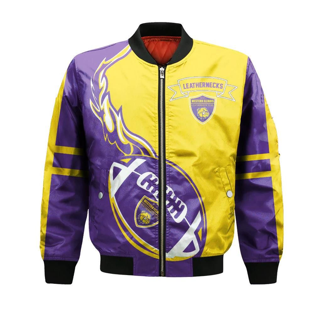 Western Illinois Leathernecks Bomber Jacket 3D Printed Flame Ball Pattern