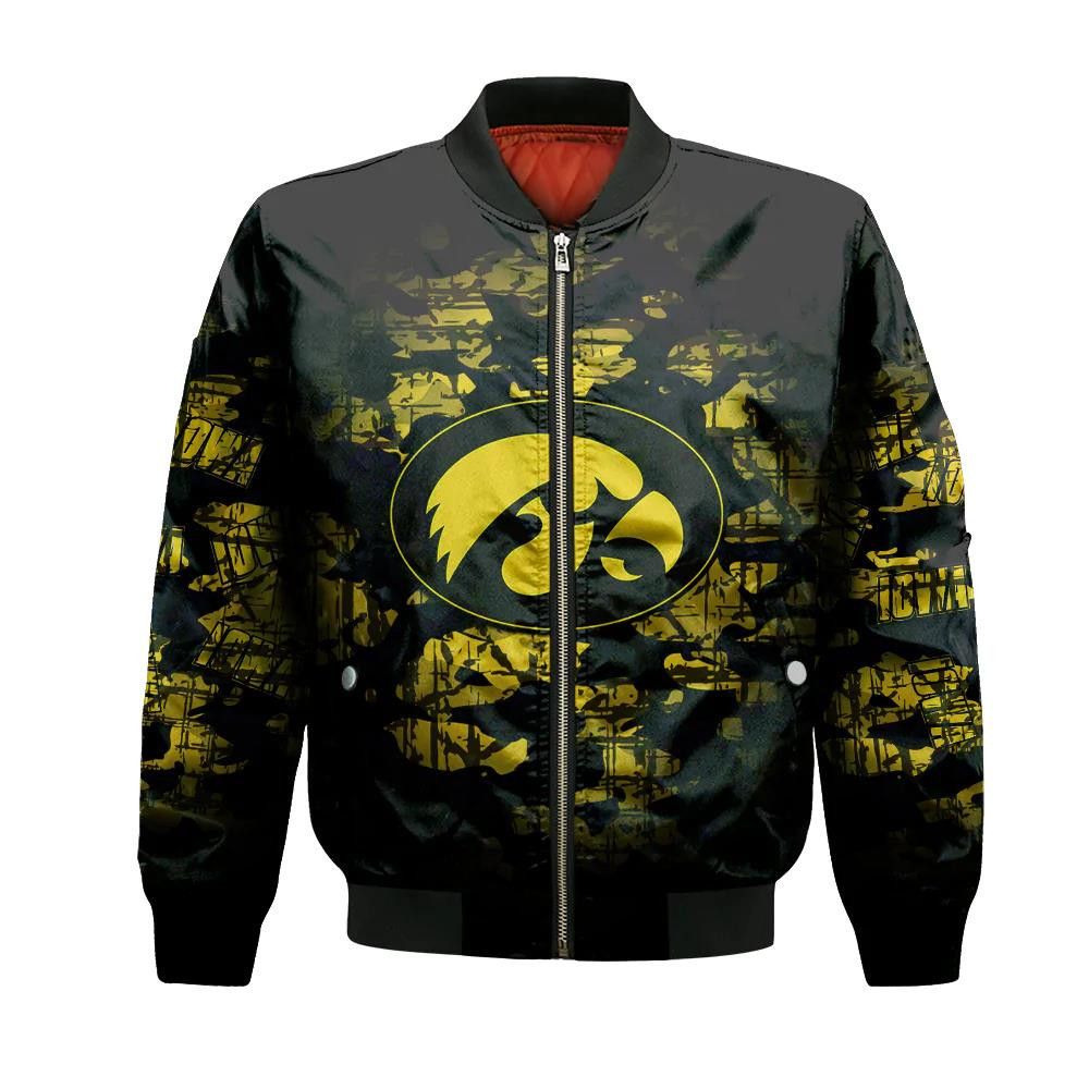 Iowa Hawkeyes Bomber Jacket 3D Printed Camouflage Vintage