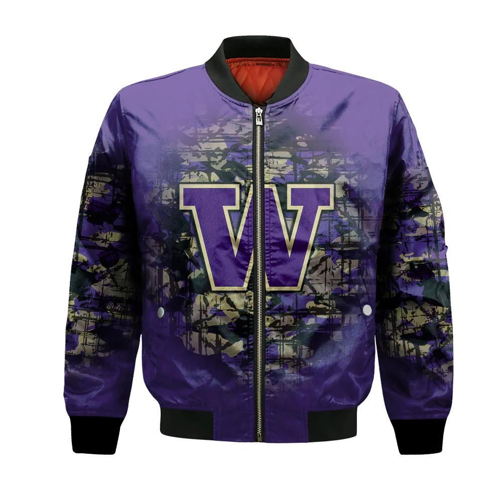 Washington Huskies Bomber Jacket 3D Printed Camouflage Vintage