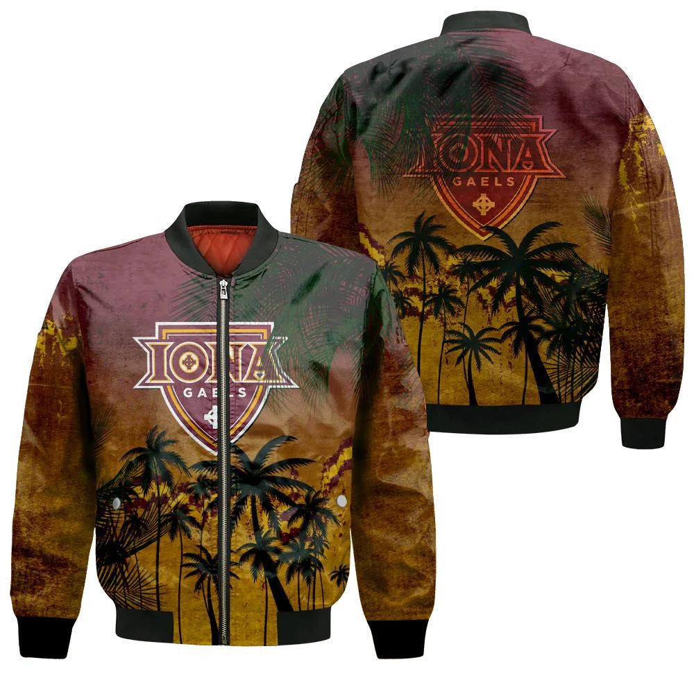 Iona Gaels Bomber Jacket 3D Printed Coconut Tree Tropical Grunge