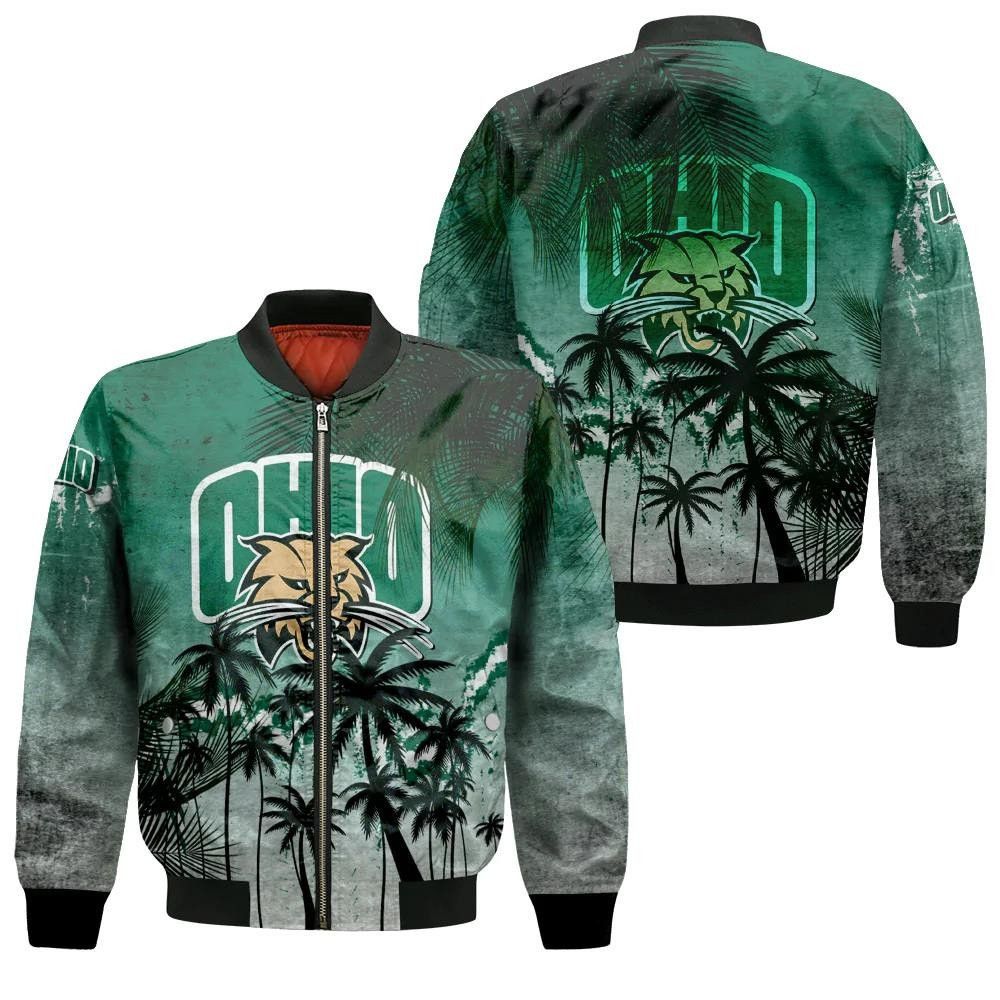 Ohio Bobcats Bomber Jacket 3D Printed Coconut Tree Tropical Grunge