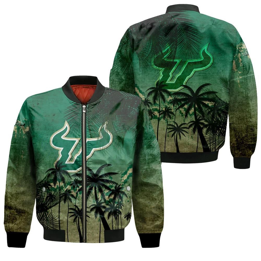South Florida Bulls Bomber Jacket 3D Printed Coconut Tree Tropical Grunge