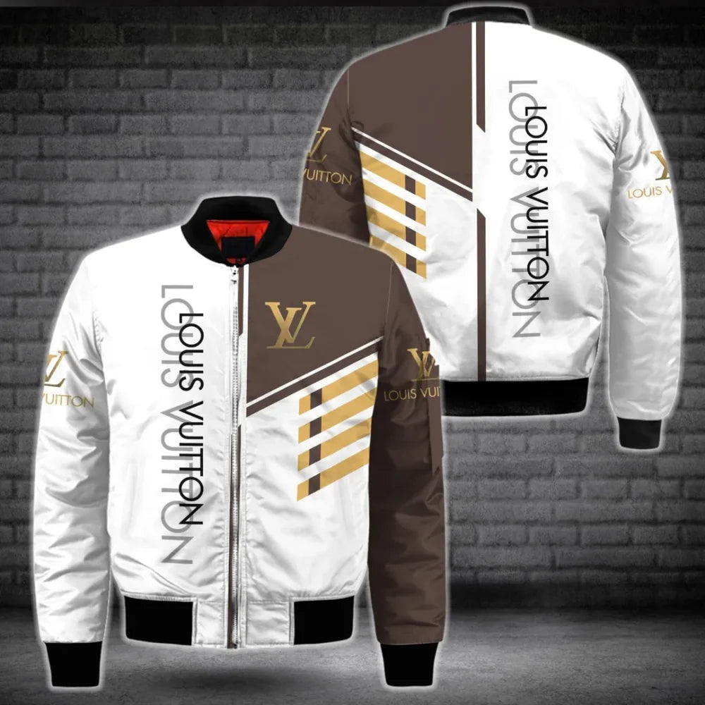 Louis Vuitton White Brown Bomber Jacket Clothing Outfit For Men Women