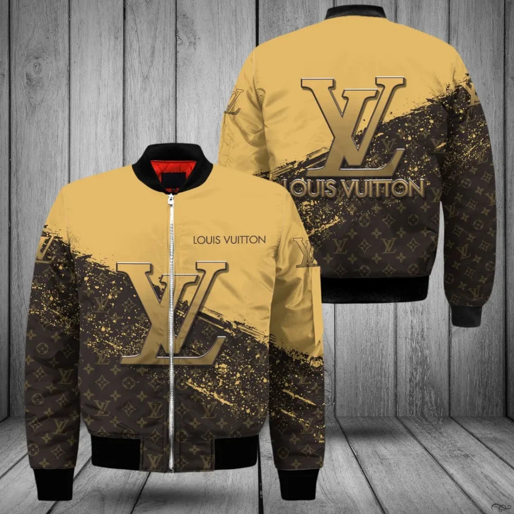 Louis Vuitton Yellow Brown Luxury Brand Bomber Jacket For Men Women
