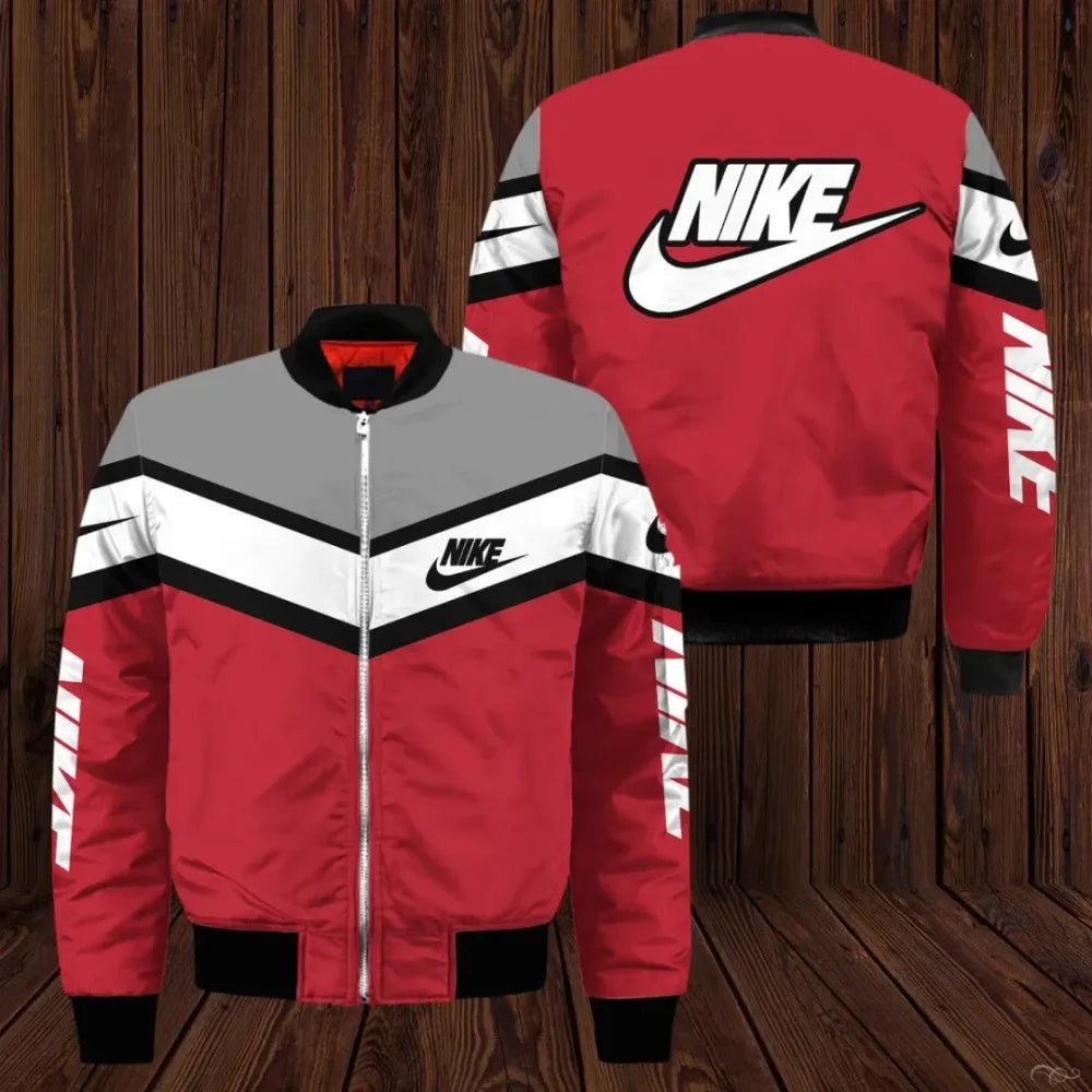 Nike Red White Grey Bomber Jacket Clothing Outfit For Men Women