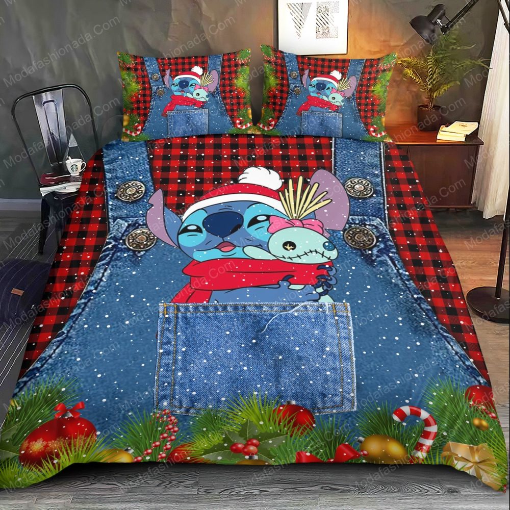 Cozy Christmas Stitch Bedding Set - Festive Cartoon Design For Kids &amp; Teens