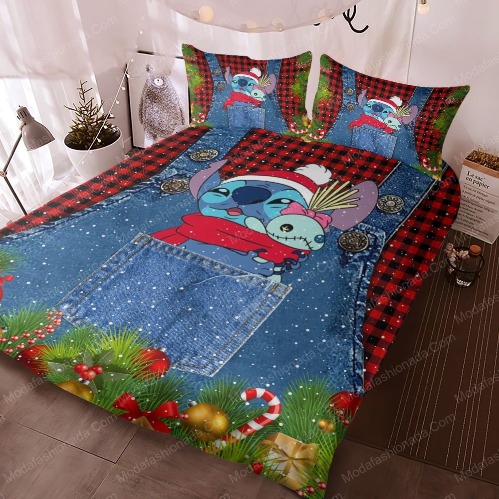 Cozy Christmas Stitch Bedding Set - Festive Cartoon Design For Kids &amp; Teens