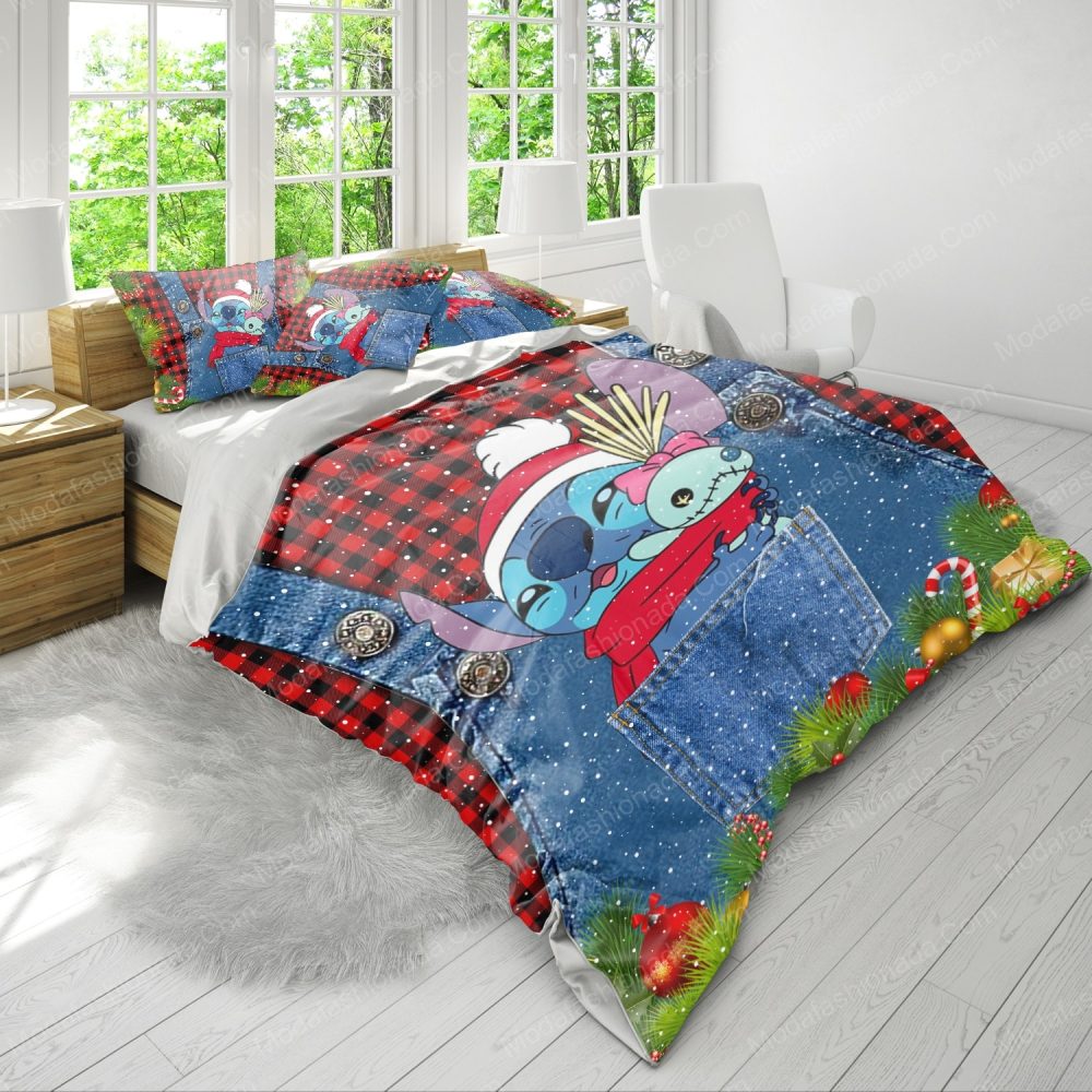 Cozy Christmas Stitch Bedding Set - Festive Cartoon Design For Kids &amp; Teens