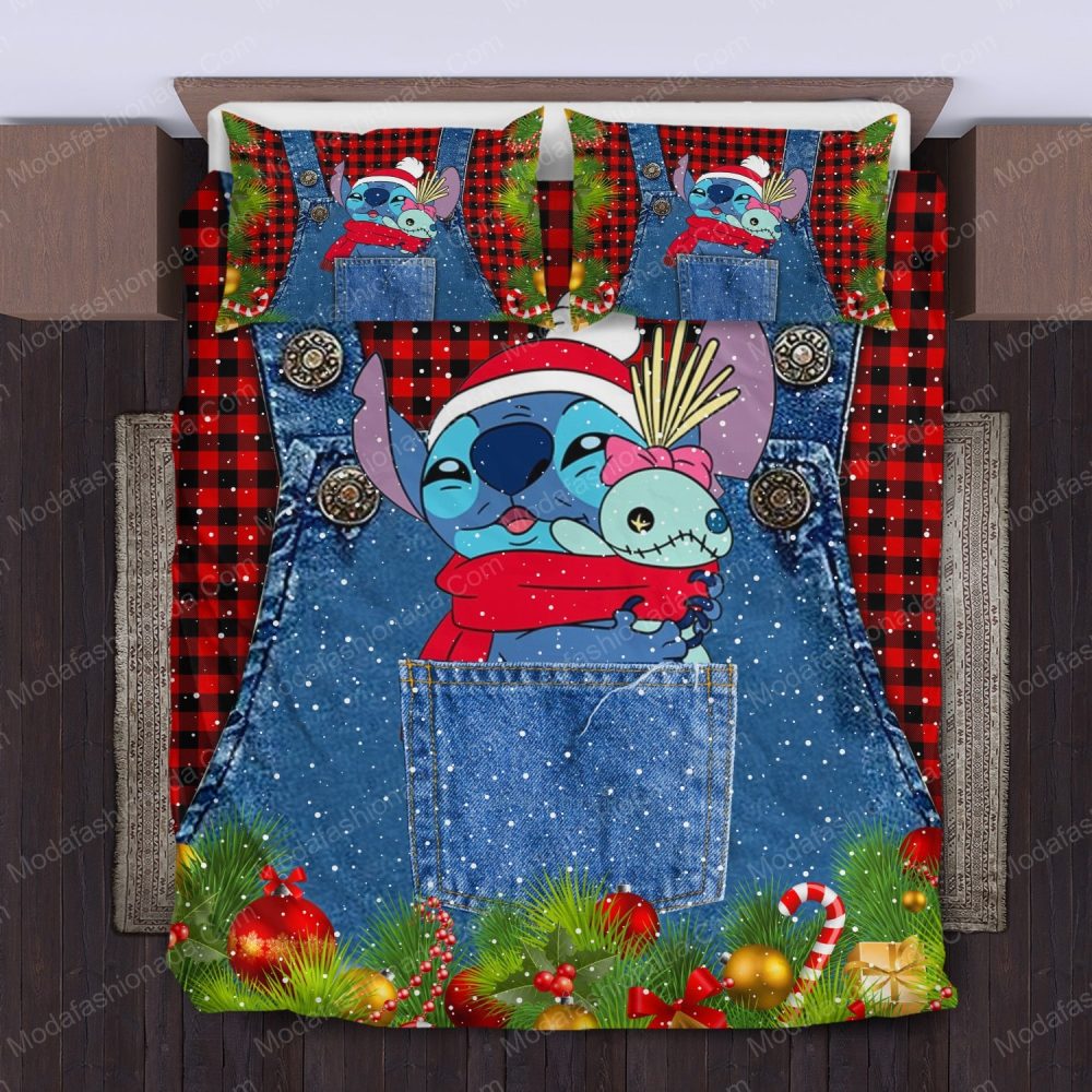Cozy Christmas Stitch Bedding Set - Festive Cartoon Design For Kids &amp; Teens