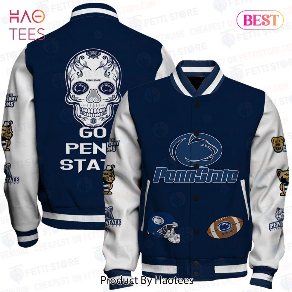 Stylish Penn State Varsity Jacket – Skull Design, Unisex College Apparel