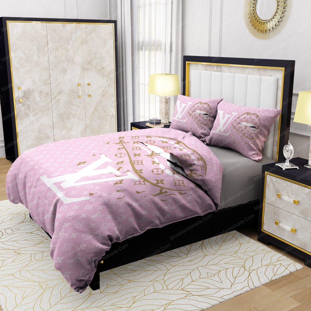 Lips With Louis Vuitton Pattern Bedding Sets