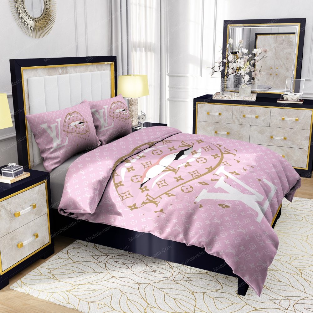 Lips With Louis Vuitton Pattern Bedding Sets