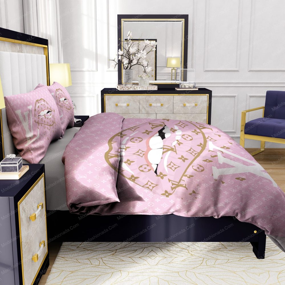 Lips With Louis Vuitton Pattern Bedding Sets