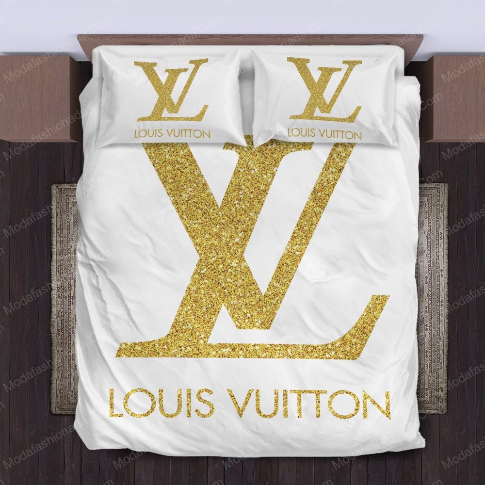 Louis Vuitton Gold Monogram Bedding Set Luxury White