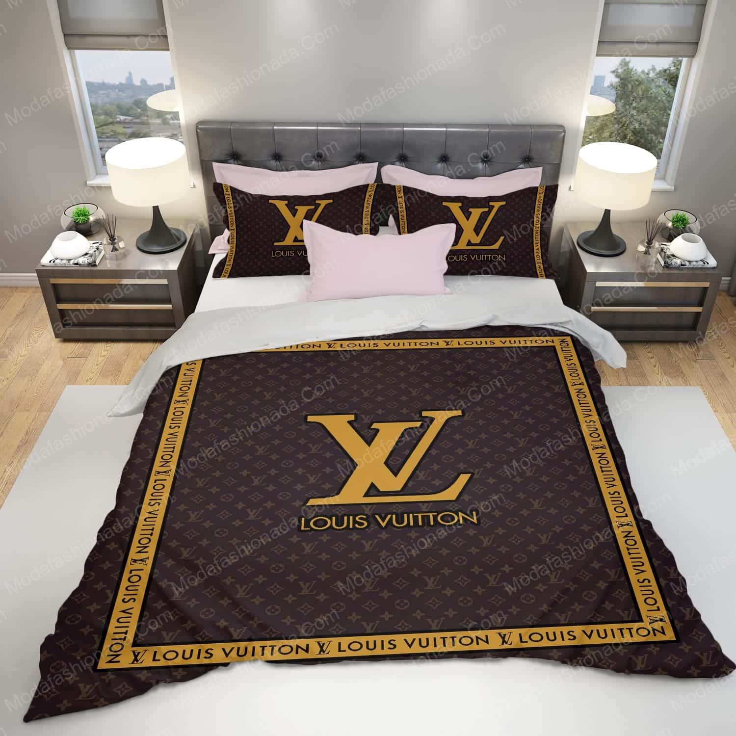 Brown Gold Louis Vuitton Brands Bedding Sets